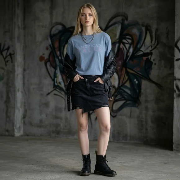 American Eagle Dusty Blue Logo Graphic Tee - Size XS - EUC - Picture 1 of 14